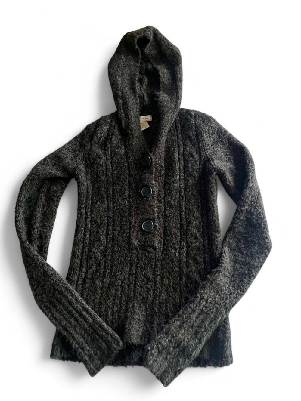 Arizona Jean Company Charcoal Hooded Chunky Knit Sweater, Medium